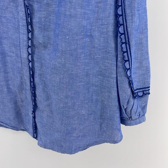 Ann Taylor chambray scalloped edge puff sleeve pullover blouse sz L - Picture 4 of 7
